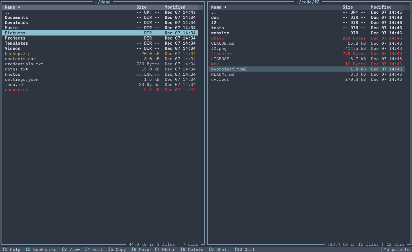 F2 Commander main interface